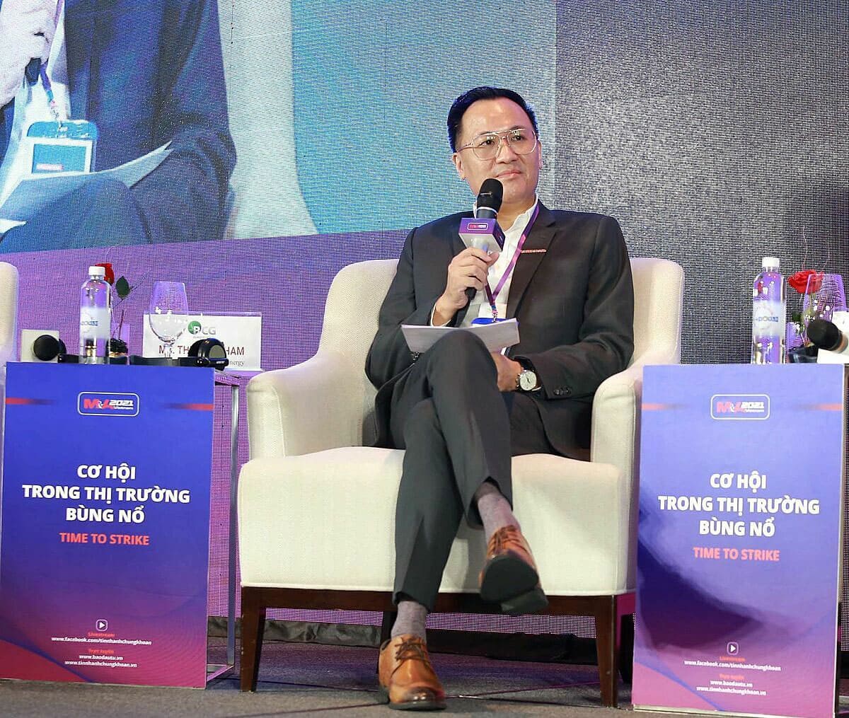 Ông Angus Liew – Tổng giám đốc Gamuda Land (HCMC) chia sẻ về chiến lược mở rộng quy mô kinh doanh ở Việt Nam tại Diễn đàn M&A 2021. Ảnh: Gamuda Land.
