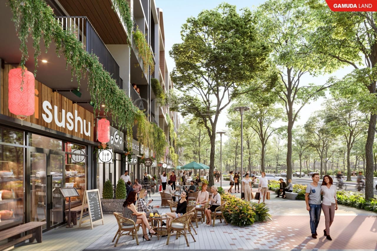 Phối cảnh một shophouse với các mảng xanh. Ảnh: Gamuda Land.