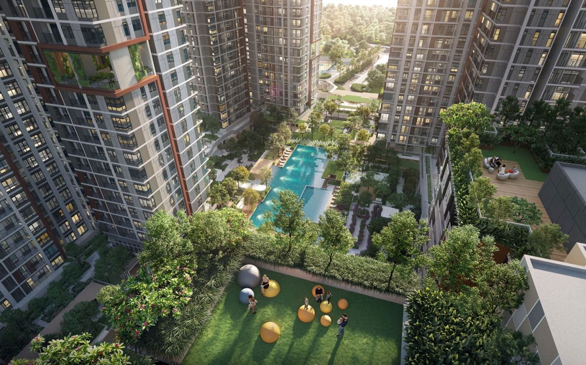 Các tiện ích xanh bố trí đan xen trong cảnh quan nội khu tầng trệt và trên các vườn treo. Ảnh: Gamuda Land.